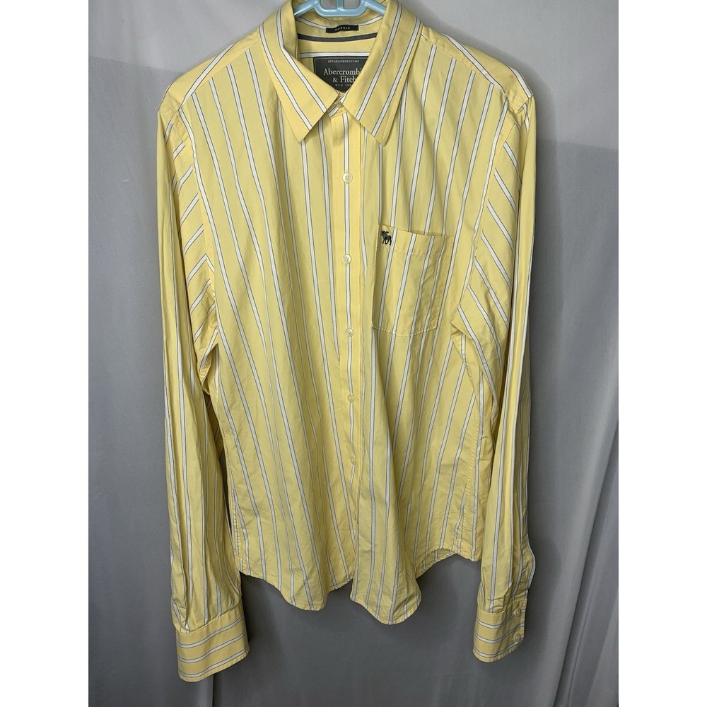 Mens XL VTG Y2K Aerocrombie & Fitch Yellow‎ Striped Muscle Button Down Shirt - Picture 2 of 9